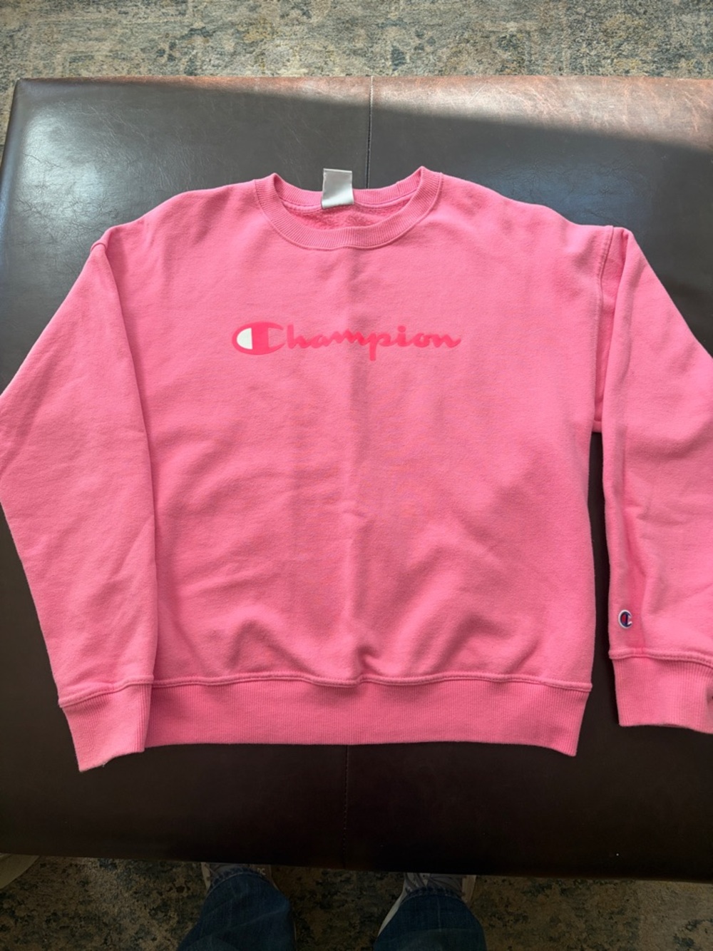 Champion Pink Pullover Sweatshirt with Script Logo